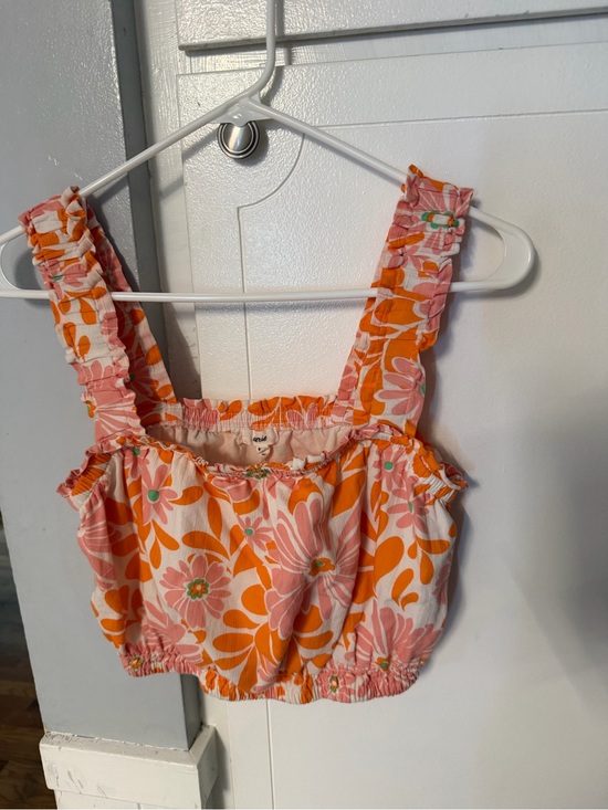 aerie Tops - Aerie Floral Ruffle Crop Top - Pink & Orange